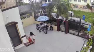 Little Girl Runs Away From Hissing Propane Tank