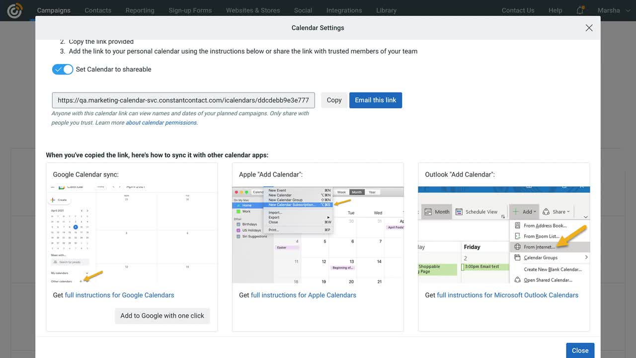 Sync your marketing calendar with other apps - Constant Contact