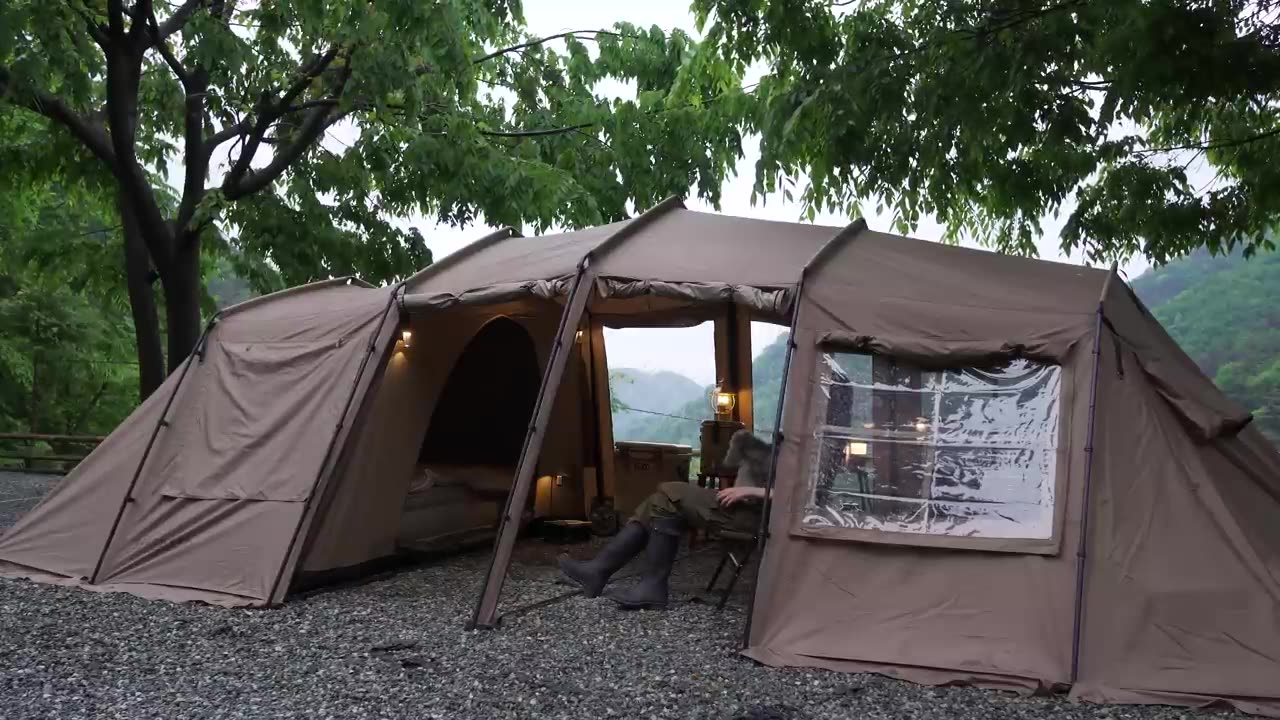 CAMPING IN THE RAIN WITH NEW BASE SHELTERㅣRAIN ASMR