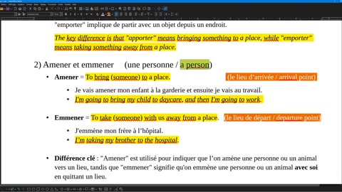 French 38 (Take and Bring) Apporter, Emporter, Amener, Emmener