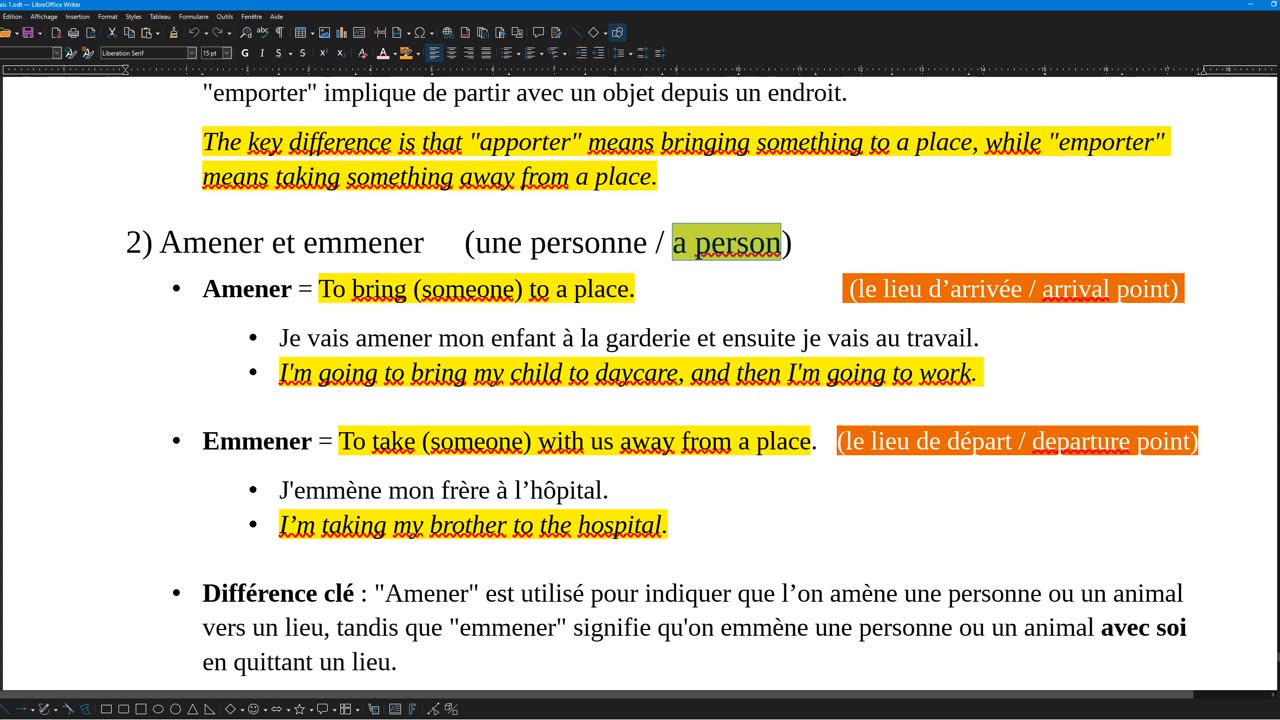 French 38 (Take and Bring) Apporter, Emporter, Amener, Emmener