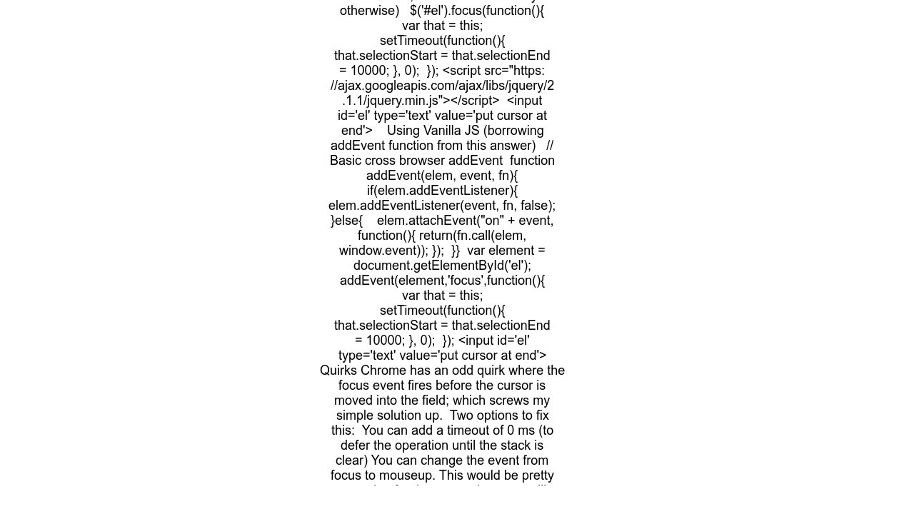 Use JavaScript to place cursor at end of text in text input element