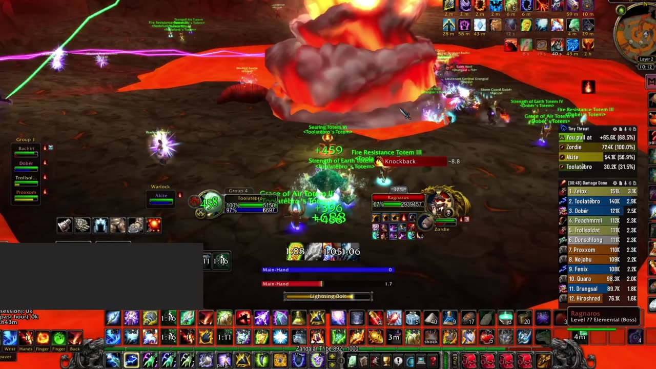 Ragnaros WoW classic SoD Ele Shaman Molten Core boss fight - Gameplay – 2500 dps. Gearscore 1010