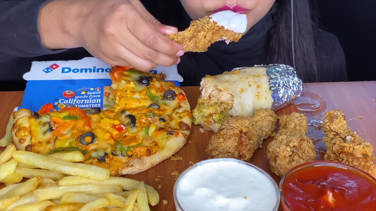 ASMR DOMINO'S PIZZA KFC CHICKEN LEG PIECE CHICKEN SHAWARMA FRIES l FOOD VIDEOS l EATING SHOW