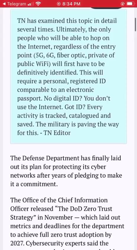 The DOD is planning on limiting internet access to those without a Digital ID by 2027.