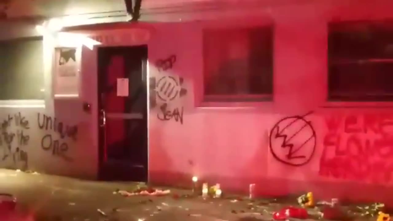 Oct 13 2019 Portland 1.0 Antifa amassed with flares, vandalize the Oregon Dems building