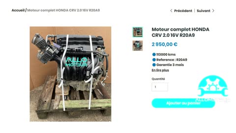 ALLOMOTEUR.COM - Moteur complet HONDA CRV 2.0 16V R20A9