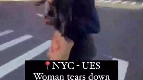 Woman tears down posters of Israel hostages in NYC