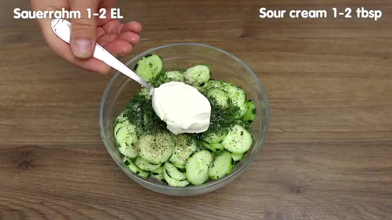 Light and delicious cucumber salad. Simple recipe