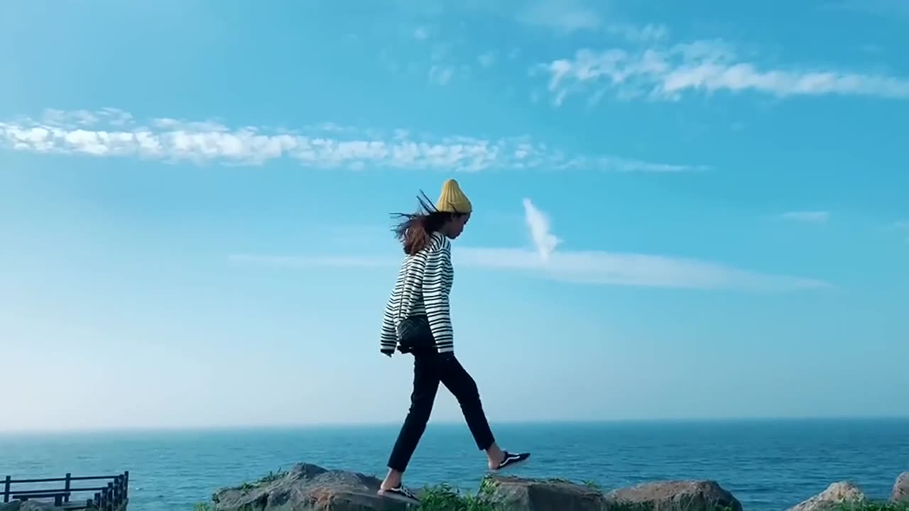 Blue sky, white clouds and beautiful women