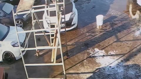 Man Falls From Scaffolding and Smashes Into Car Windshield