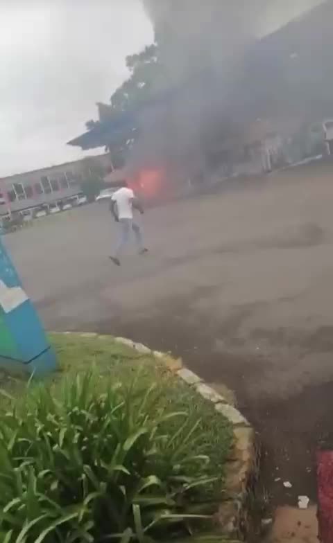 Burning vehicle drives into a petrol station
