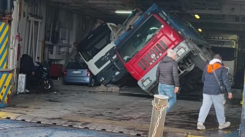 Strong Winds Tip Trucks In Ferry