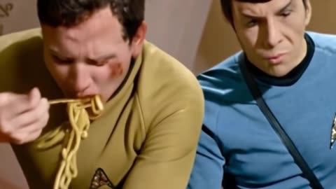 AI Star Trek - Kirk and Spock eat Spaghetti.