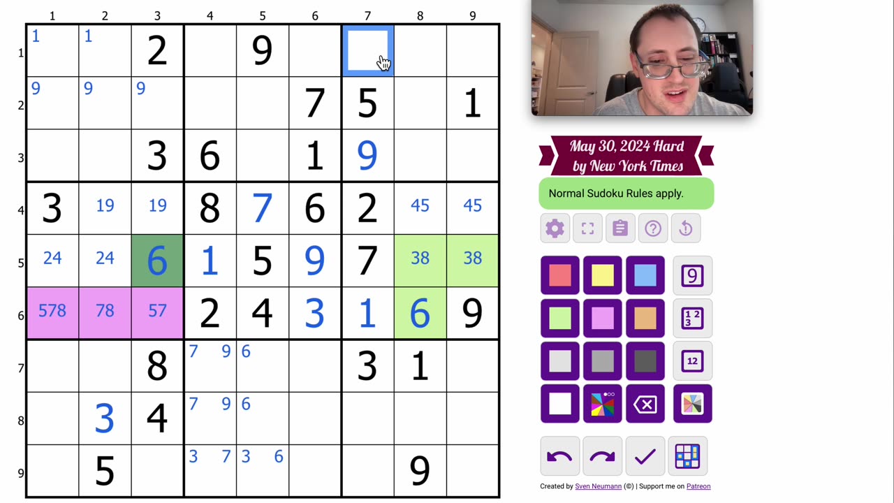 #sudokunyt 2024 05 30 hard (ALMOST 10’)