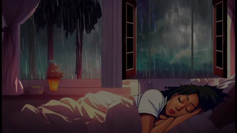 African woman sleeping bed at rainy night |