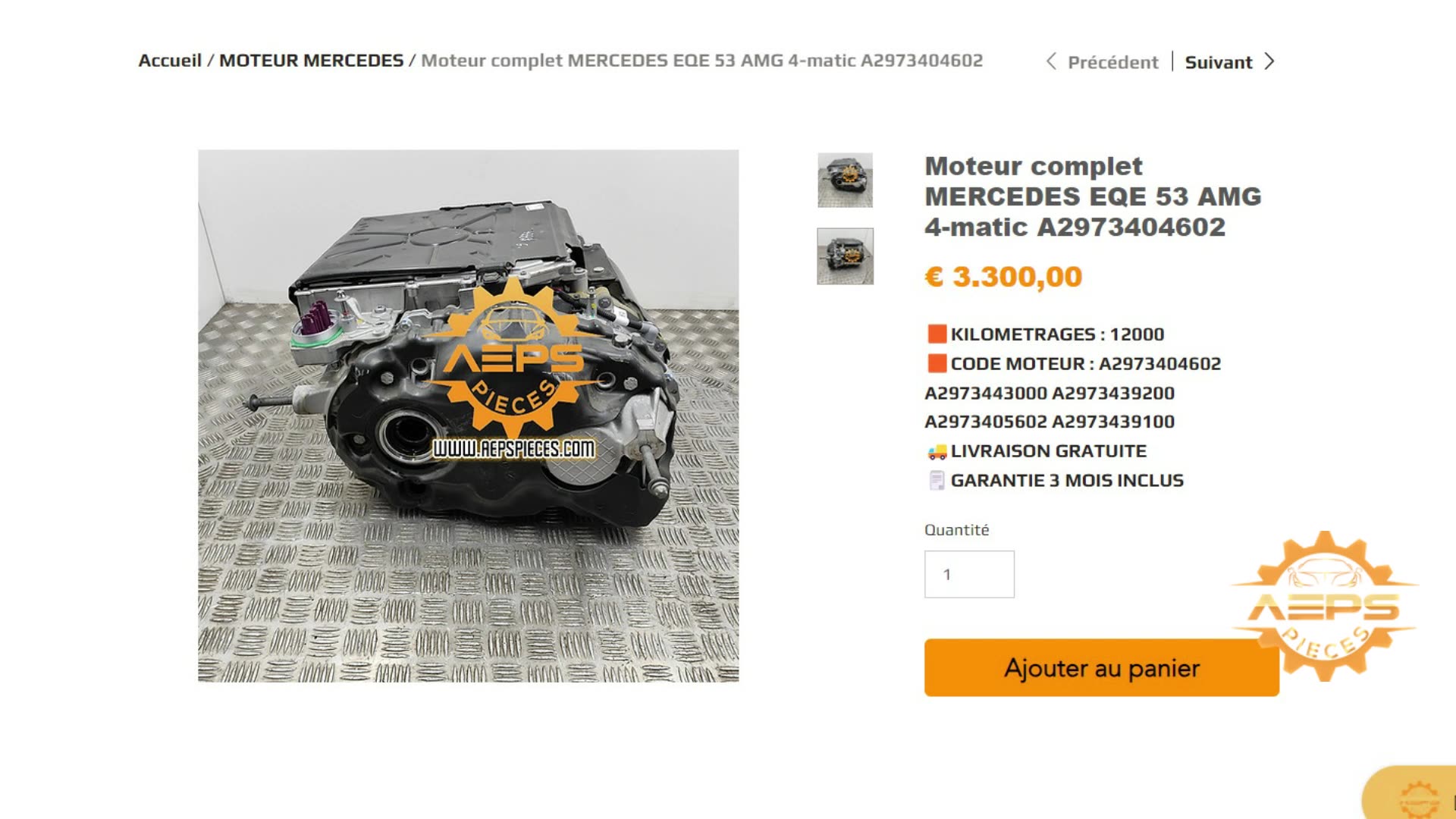 AEPSPIECES.COM - Moteur complet MERCEDES EQE 53 AMG 4-matic A2973404602