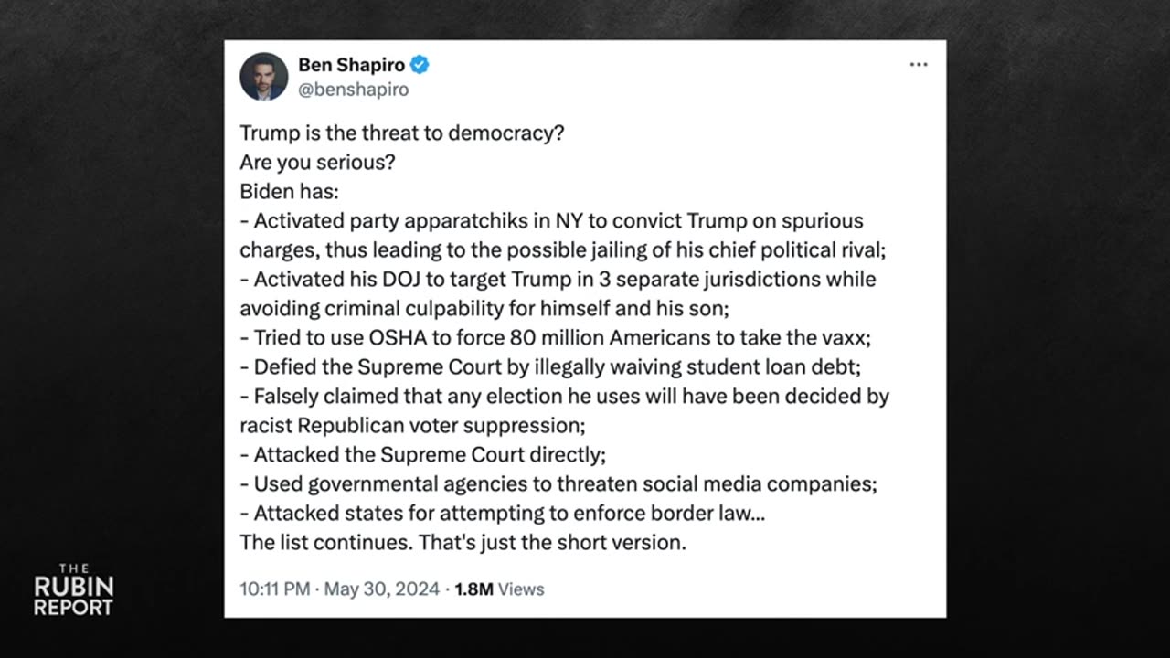 Ben Shapiro Has Brutal List of Facts In Response to Trump Verdict