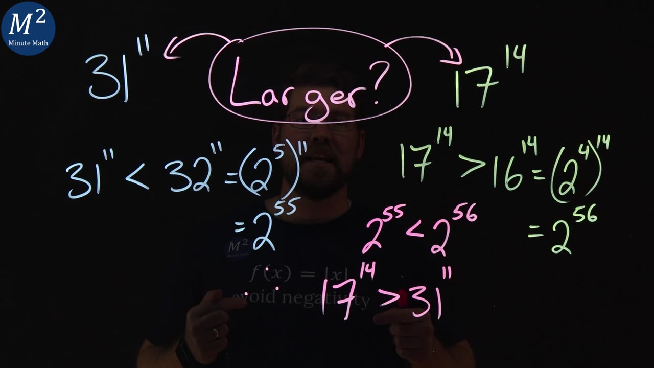 Which number is greater? 31^11 or 17^14 | Minute Math #nocalculator