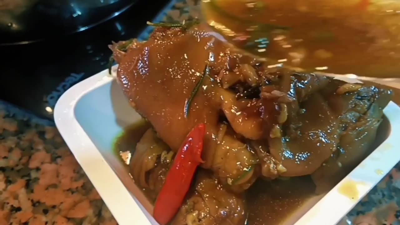 Slow-Braised Pork leg , Eggplant & Garlic Fried Rice )