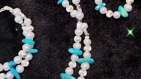 GN-20241203-04 Turquoise Set Natural Pearl & Turquoise Premium Match S925 Silver Jewelry Original