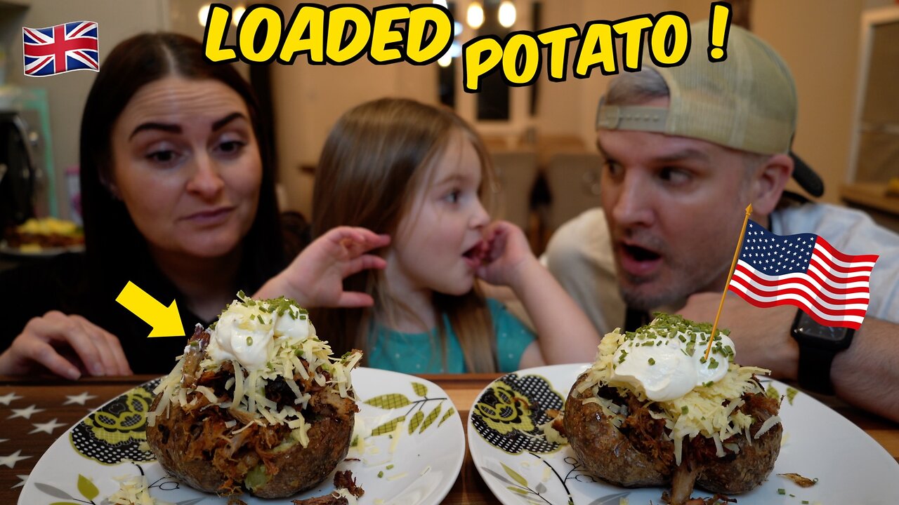 Brits Try American [LOADED BAKED POTATO] I's so confused !