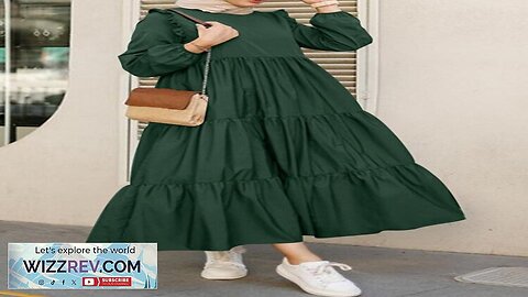 Women Solid Cotton Ruffles Hem Layered O-Neck Tiered Dress Casual Long Sleeve Review