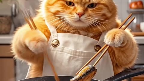Cat cooking fish 😋