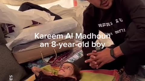 Karim Al Madhoun, an eight-year-old child, suffers from cerebral palsy and malnutrition