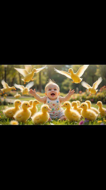 Baby's Joyful Adventure with Fluffy Ducks in the Park! #viral #trending