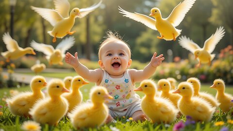 Baby's Joyful Adventure with Fluffy Ducks in the Park! #viral #trending