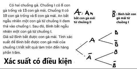 Toán 12: Xác suất có điều kiện: Có hai chuồng gà. Chuồng I có 8 con gà trống và 13 con gà mái.