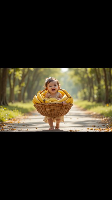Cheerful Baby with Bananas: A Fun Harvest Day! 🍌🌼😄