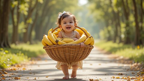 Cheerful Baby with Bananas: A Fun Harvest Day! 🍌🌼😄