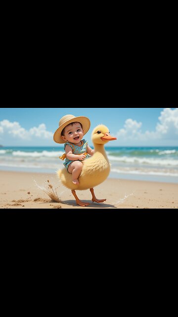 Cutest Beach Day Ever: Baby and Duck Make Waves!