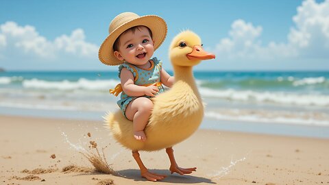 Cutest Beach Day Ever: Baby and Duck Make Waves!