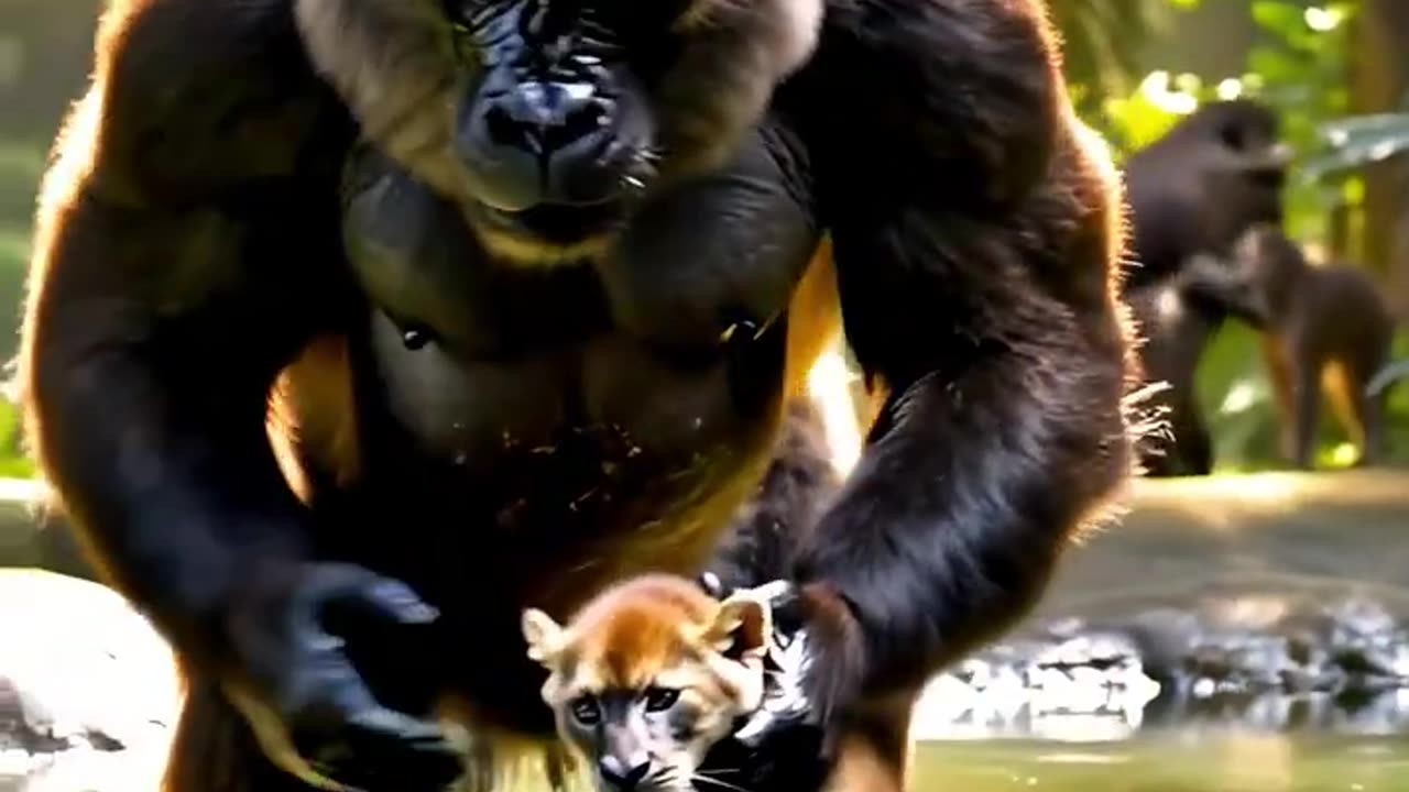 Gorilla Heroically Saves Drowning Lion Cub in Unlikely Act of Kindness