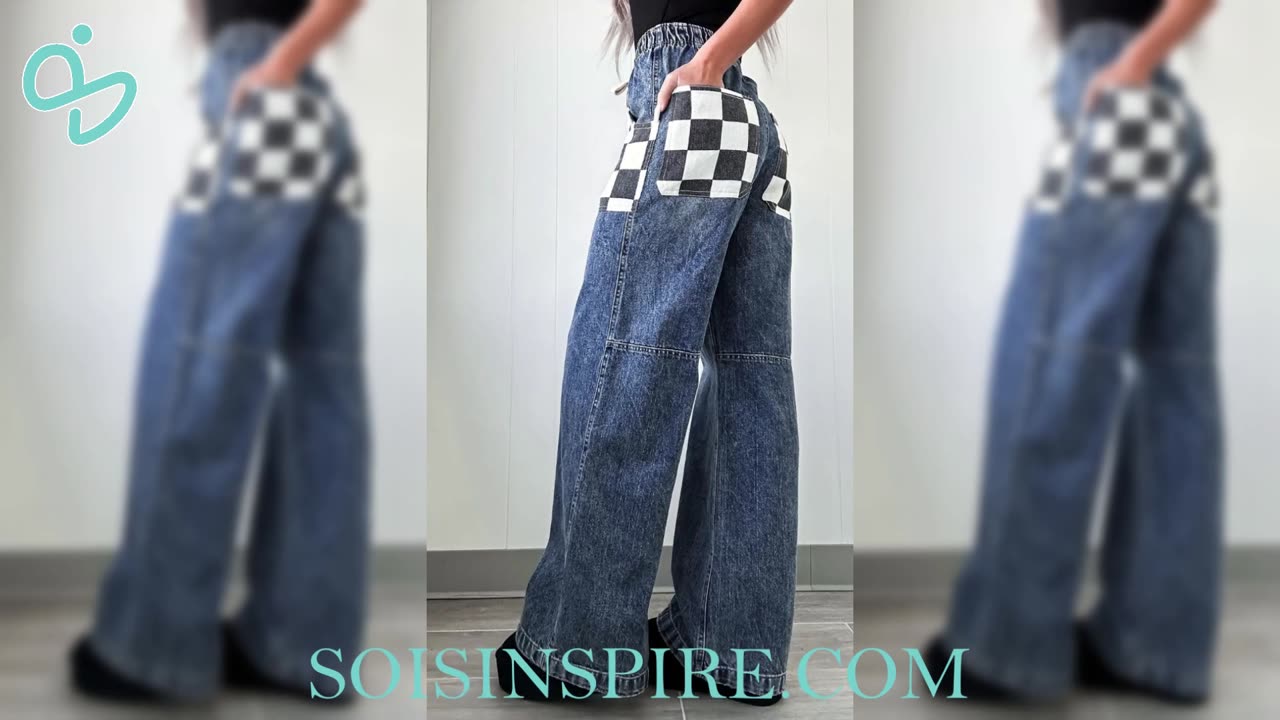 Checkered Wide Leg Jeans