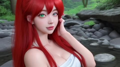 Ai art 4k lookbook - redhead girl at the waterfall