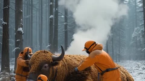 "A cow covered million honey bee and rescuers team cleaning