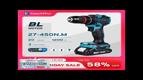 KEEAFFOR 1200W 450NM Torque Brushless Electric Impact Drill 20Gears Electric Screwdriver Review