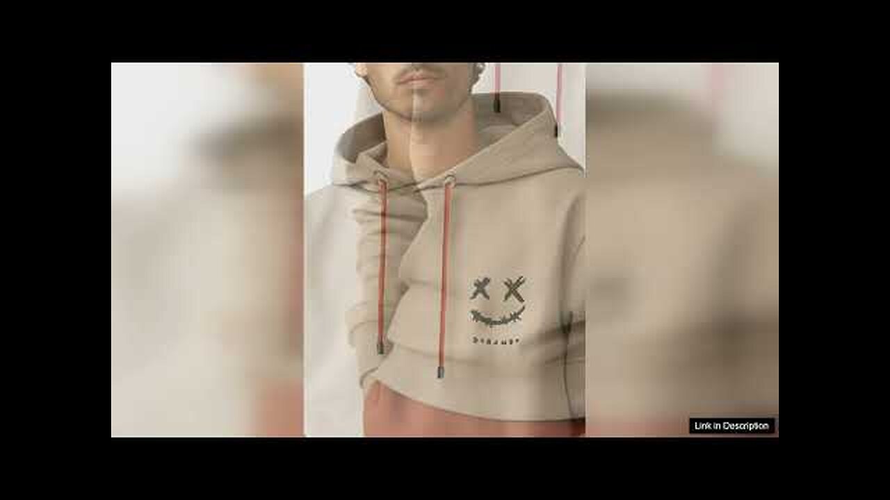 Mens Smile Face Print Kangaroo Pocket Casual Drawstring Hoodies Khaki S Review