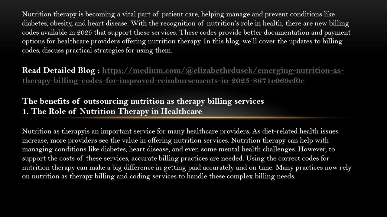 Emerging Nutrition as Therapy Billing Codes for Improved Reimbursements in 2025