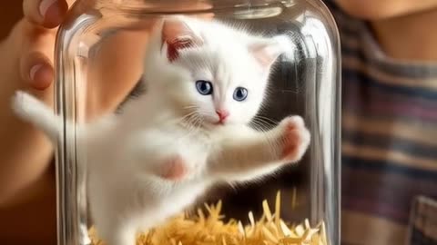 Tapped! Baby Cat Stuck in a Glass Bottle—Can It Escape?" #animalvideos #cuteanimal #kitty