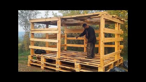 Man Builds a House with ABANDONED PALLETS in the Middle of the Forest - by @lesnoy_craft8607