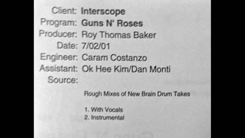 Guns N' Roses - The Village Sessions - Rough Mixes of New Brain Drum Takes #2