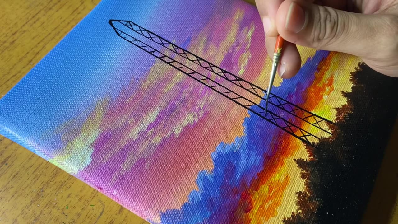 Easy sunset painting _acrylic painting for beginners_#32 #acrylicpainting #sunsetpainting