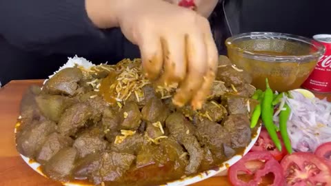 ASMR EATING SPICY MUTTON LIVER,MUTTON MASALA,GREEN CHILLI,SALAD __ REAL MUKBANG (NO TALKING)