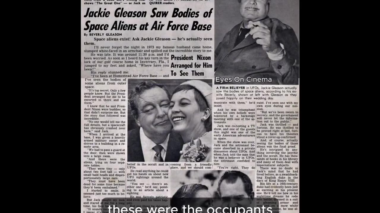 DEAD ALIEN BODY & UFO DEBRIS ALLEGEDLY WERE SHOWN TO JACKIE GLEASON AT HOMESTEAD AFB IN 1973