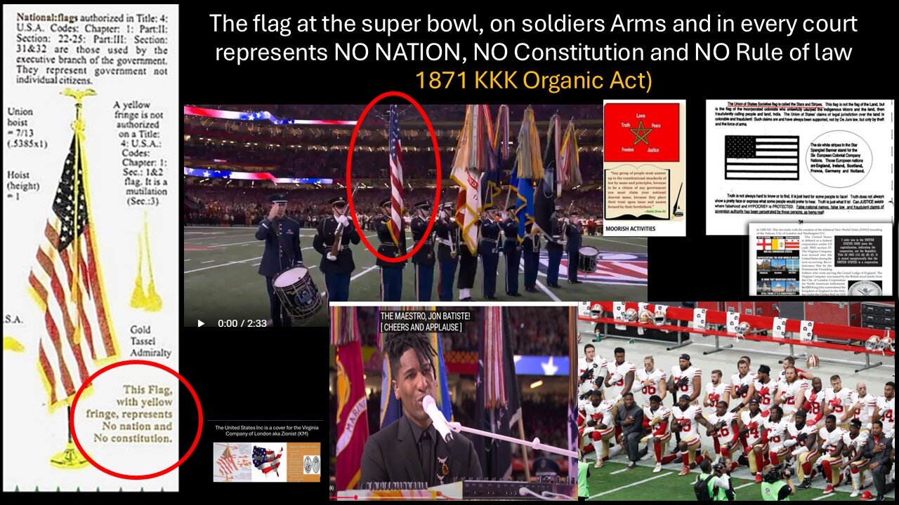 The flag at the super bowl, on soldiers arms and in every court represents NO NATION, NO RIGHTS